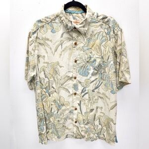 Tommy Bahama 100% Silk Hawaiian Short Sleeve Button Down Shirt Mens Medium Cream